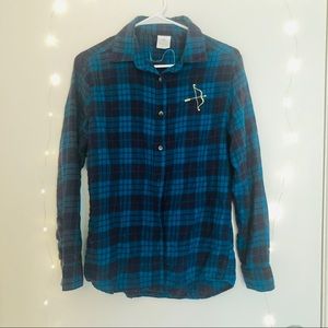 Disney Merida Blue Plaid Button Down Shirt